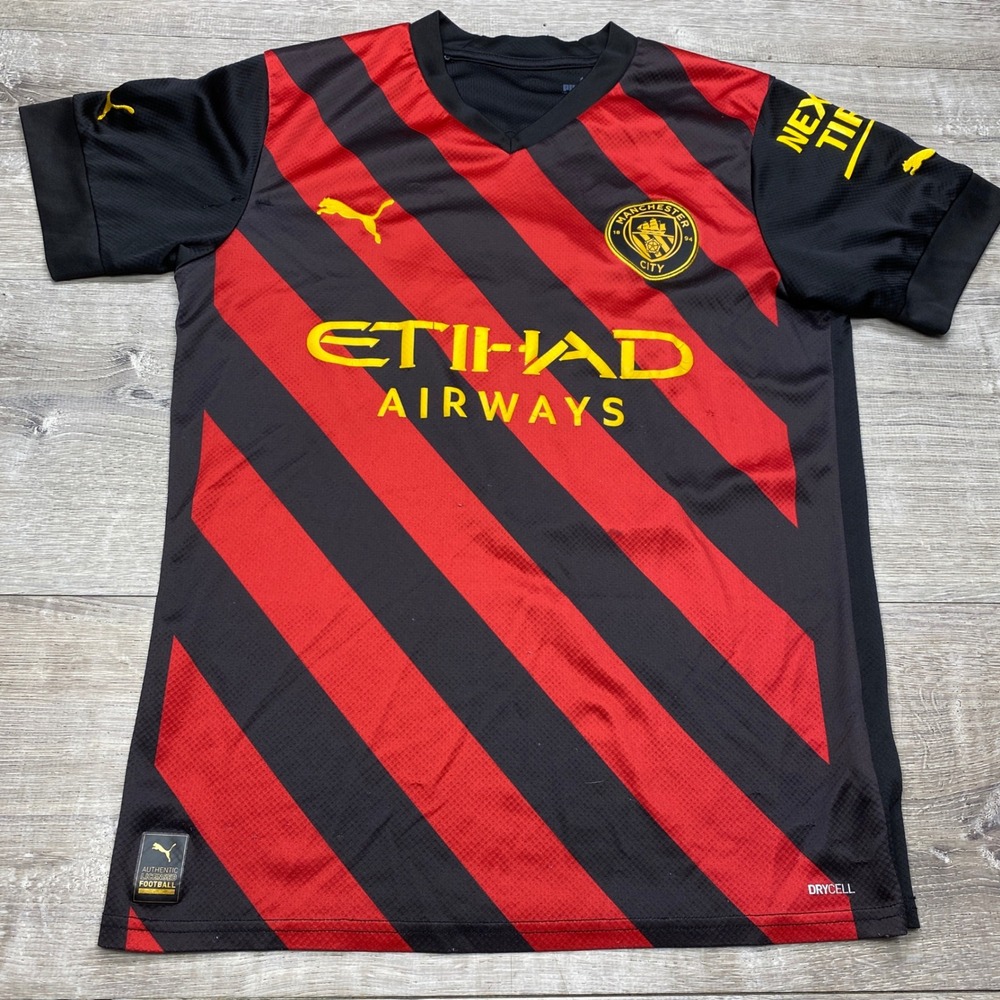 Puma Manchester City Jersey Mens S Black Red De Bruyne 17 Away Soccer Shirt